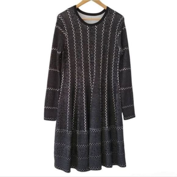 Katherine Barclay Long Sleeve Midi Pleated Dress Size 2X Black White. - Picture 1 of 11